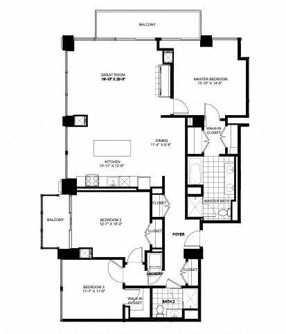 Three Bedroom Penthouse 2603 Floorplan Image